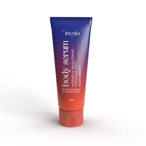 Tube body serum INESIA Good Night berwarna ungu tua dan oranye